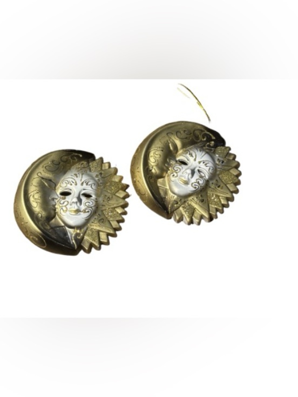 Sun and Moon Venetian Mask ceramic Wall Decorset of 2 - Gold and White